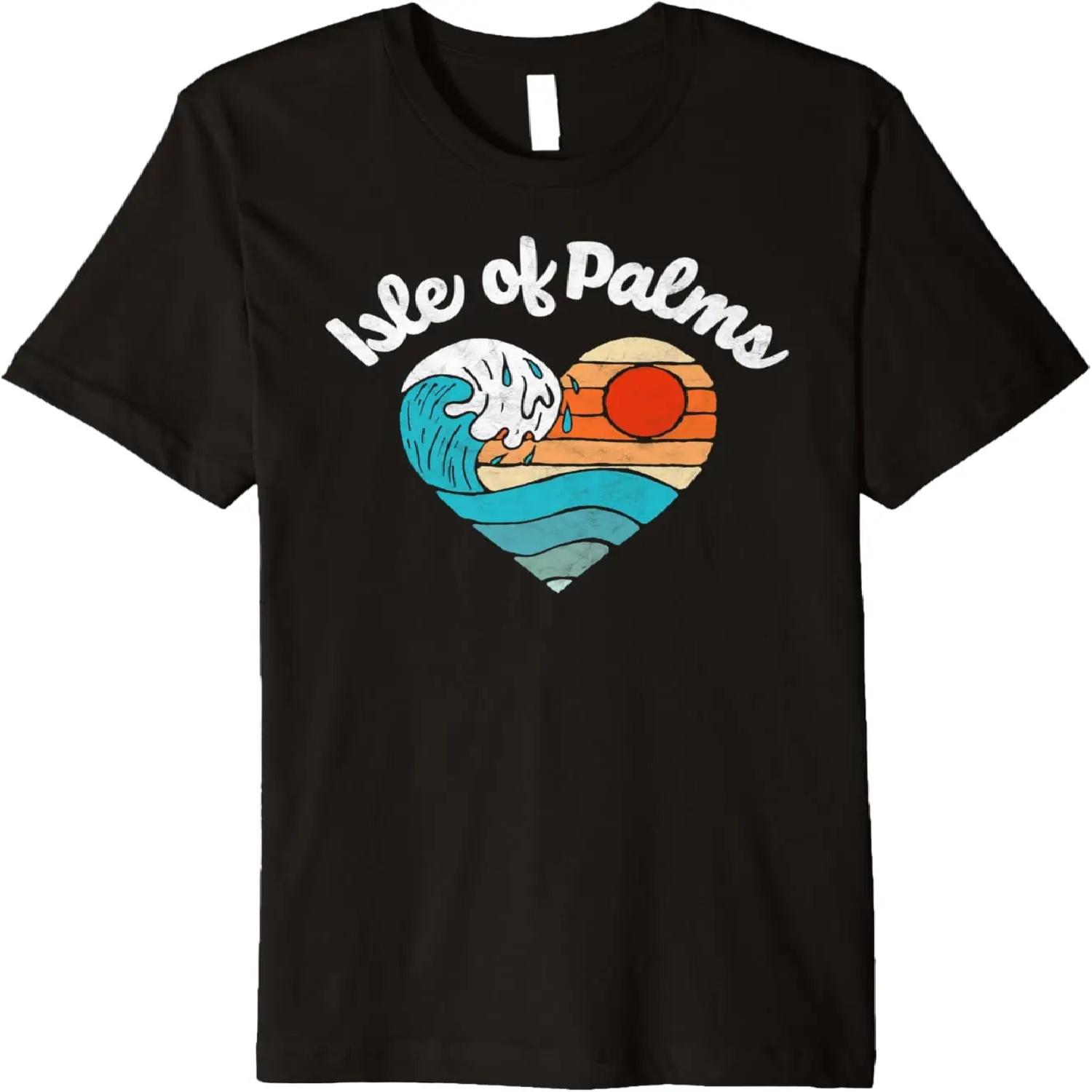 Isle of Palms Beach Lover Retro Heart Surf & Wave Graphic Premium T-Shirt S чёрный