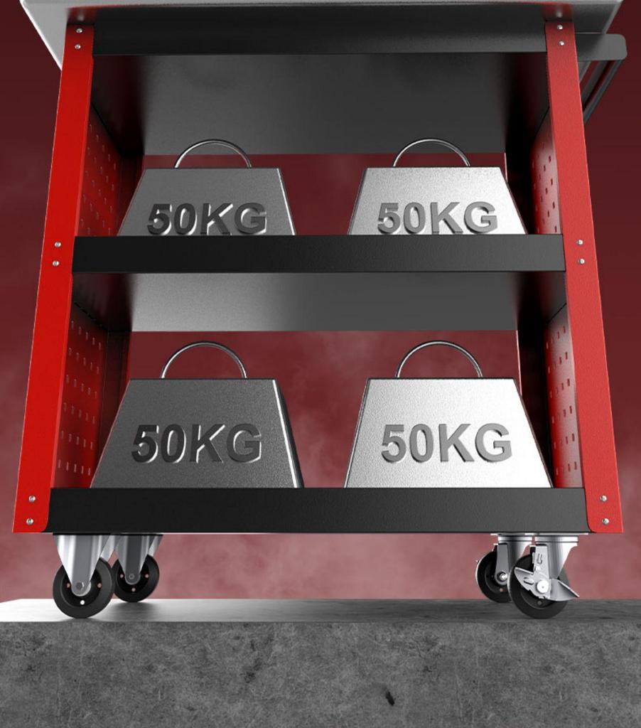 Drawer-Type Workshop Tool Cart: Three-Layer, Multi-functional Hand Cart & Storage Shelf for Car Repair.