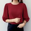ZANZEA Womens Casual Round Neck Solid Color 3/4 Sleeve Blouse