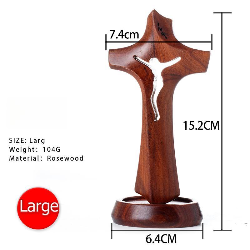 Wooden Hollow Cross Detachable Standing Religious Crosses Ornament Natural Vintage Crucifix Sculpture Living Room