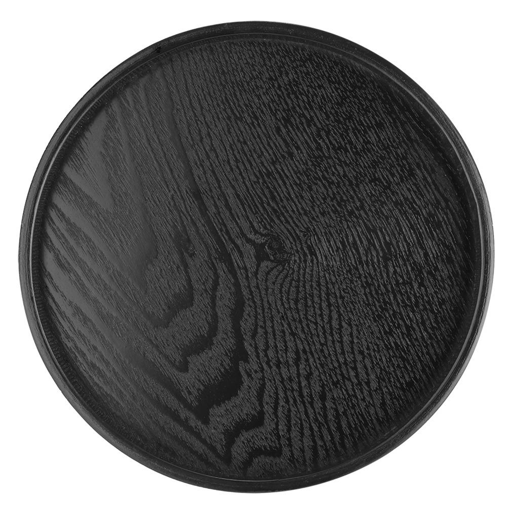 Round Shape Solid Wood Tray Black Color Tea Serving Tray Platter Wood Serving Tray  Restaurant Use