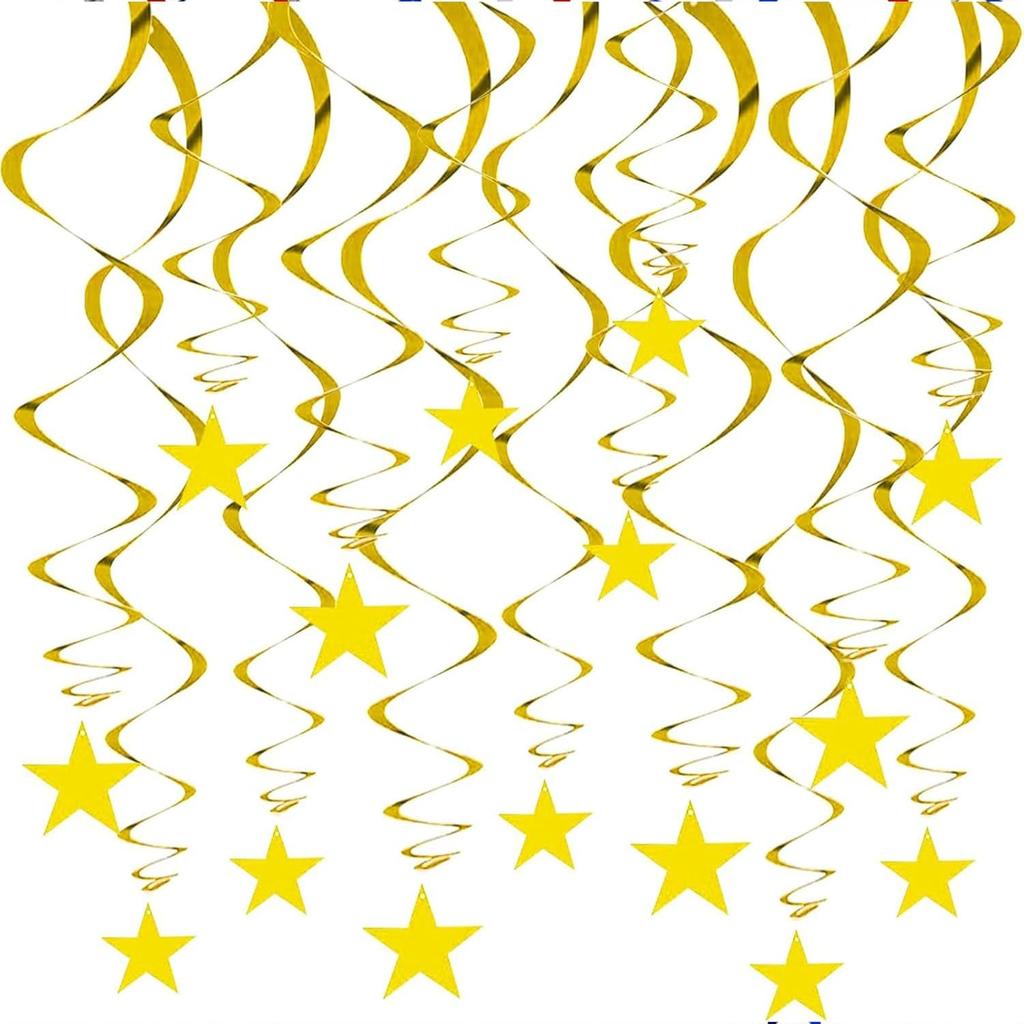 Gold Twinkle Stars Hanging Swirls Decorations Ceiling Swirl Foil Decoration Hanging Gold Party Supplies for Birthday Baby Shower Wedding, 32 Pcs