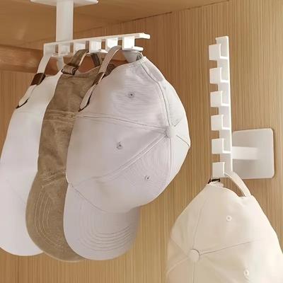 1pc Easy Install Wall-Mounted Hat Rack - Polished Finish, 6-Hook Plastic Storage Organizer for Hats, Headbands, Keys - Multi-Functional Home Accessory