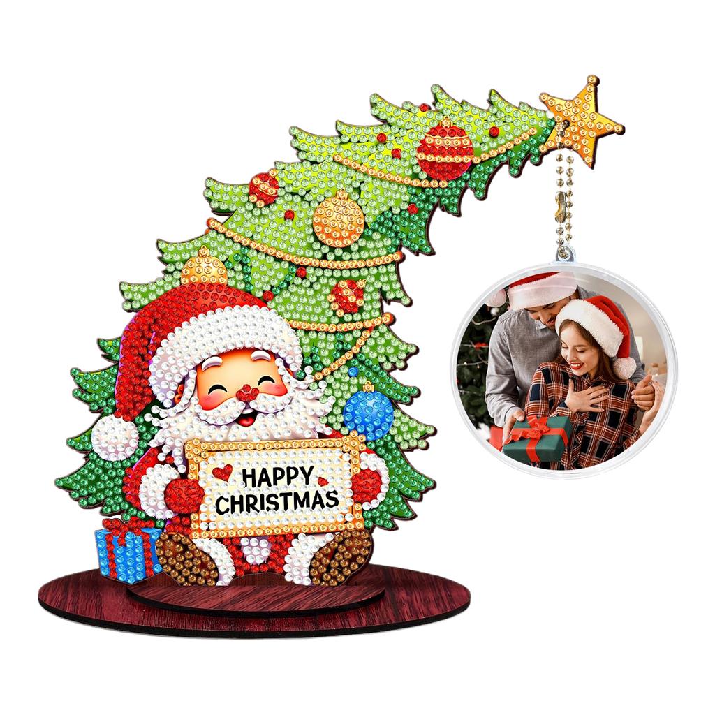 Photo Christmas Tree Table Top Diamond Painting Ornament Kits Wooden 5D DIY Diamond Art Tabletop Decorations Gift for Friends