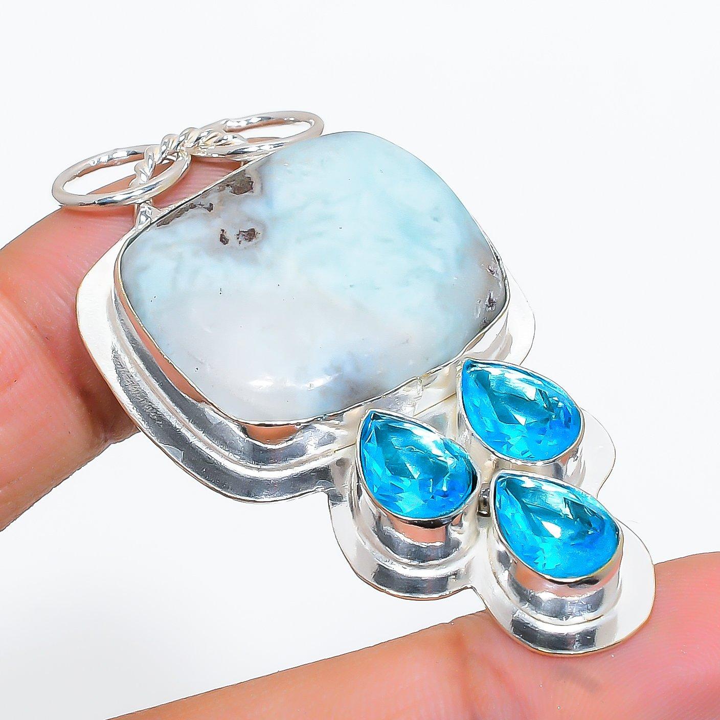 

Caribbean Larimar, Blue Topaz Gemstone Handmade Jewelry Pendant 2.44 VR-3808