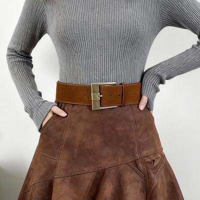 Wide Suede Leather Belt Luxury Design Retro Waistband Trendy Women Waist Belt  Jeans Decoration