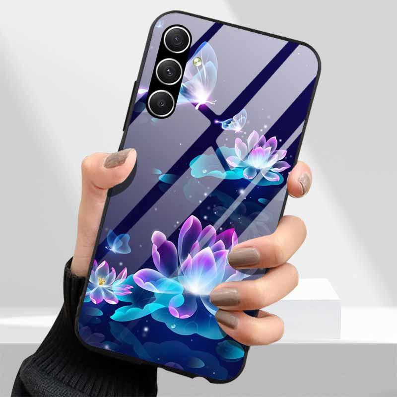 Tempered Glass Phone Cases for Samsung Galaxy A54 A14 A24 A34 Cover Hard PC Back Shell For M54 A15 A25 A55 5G A04s M23 M52 A 54