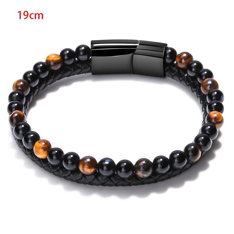 Volcano Tiger Eye Beaded Natural Stone Bracelet For Men And Women Cowhide Rope Bracelet Hand Jewelry