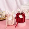 Flannel Bunny Ear Gift Bag Rabbit Ear Wedding Candy Bag with Card Pearl Drawstring Design Soft for Wedding Birthday