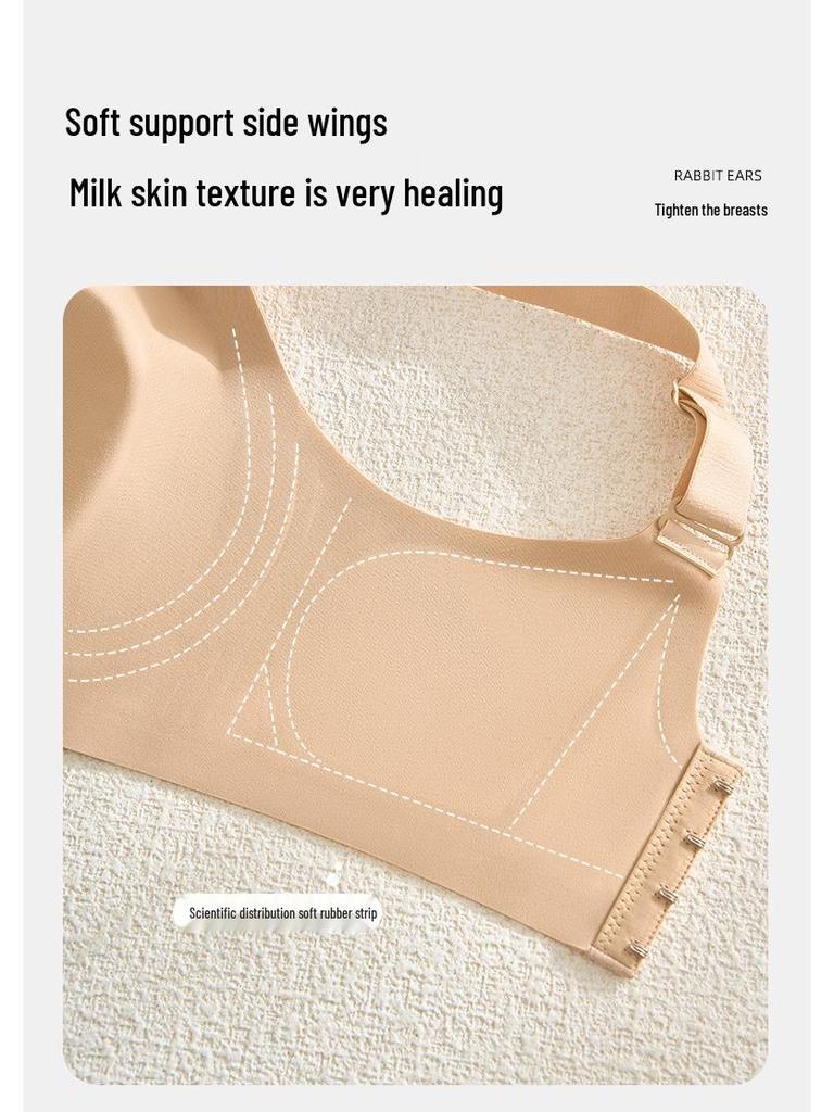 Women's No-Wire Support Bra: Comfortable, Side-Smoothing, Anti-Sagging, Thin Style with Wide Straps