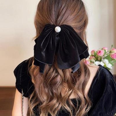 Poom/New Open Run Big Size Ribbon Pearl Ballet Core Velvet Hair Tie