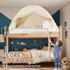 Toddler Canopy Lights & Flags Indoor Floor Bed Kids Tent Playhouse Portable & Foldable Twin Bunk Bed Curtains Girls & Boys House Bedroom Privacy