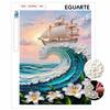 DIY Rahmenloses Perlenmalerei-Set Segelschiff Welle 3D Glänzende Perlenkunst Leinwand Entspannendes Kreatives Basteln für Heimwanddekoration Geschenk