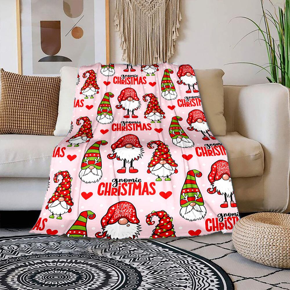 Cozy Christmas Gnome Flannel Blanket | All-Season Throw for Bed Sofa Camping, Perfect Holiday Gift