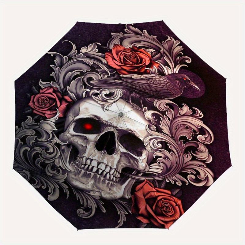 Raven & Roses: Gothic Skull Art PrintUmbrella, Portable 3-Fold Umbrella for Men & Women,Christmas Gift ES287