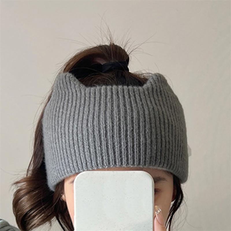 Cute Cat Ears Warm Knitted Headband Female Retro Face Wash Elastic Hair Bands Solid Color Simple Wide-brimmed Head Wrap