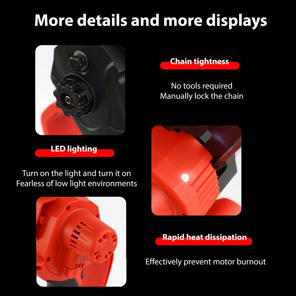 Aoresac Portable 6-inch Electric Chainsaw 550W Cordless Chainsaw with A Detachable 2000mAh Li Battery