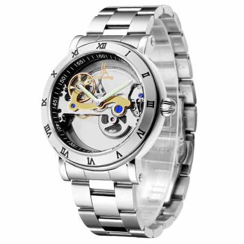 

GuTe Роскошные Стимпанк Блинг Автоматические Механические Наручные Часы Нержавеющая Сталь Серебристые Минималистичные Часы