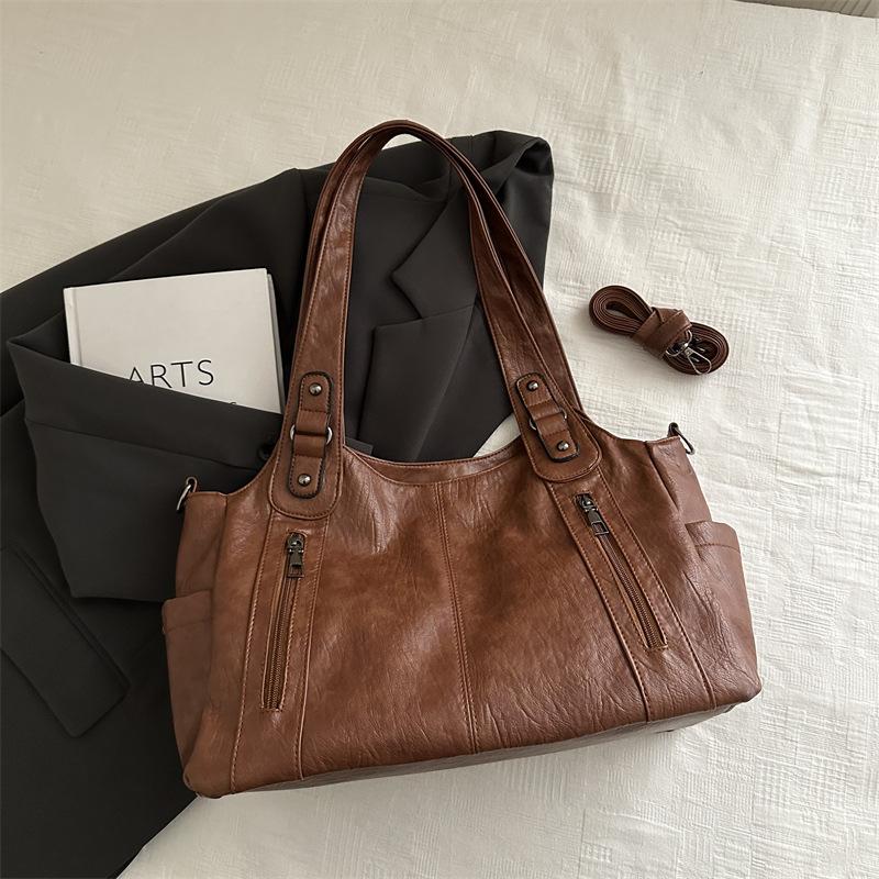 

Большая вместительная ретро-сумка-тоут женская 2025 новая модная фактурная рабочая сумка сумка-мессенджер коричневый