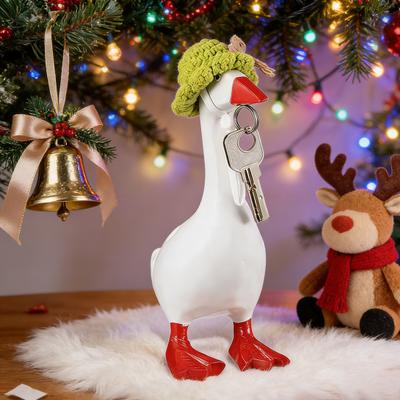6/8Pcs Goose Statue with Desktop Goose Crochet Adjustable Strap Mini Knitted Hat Cap Headwear Christmas