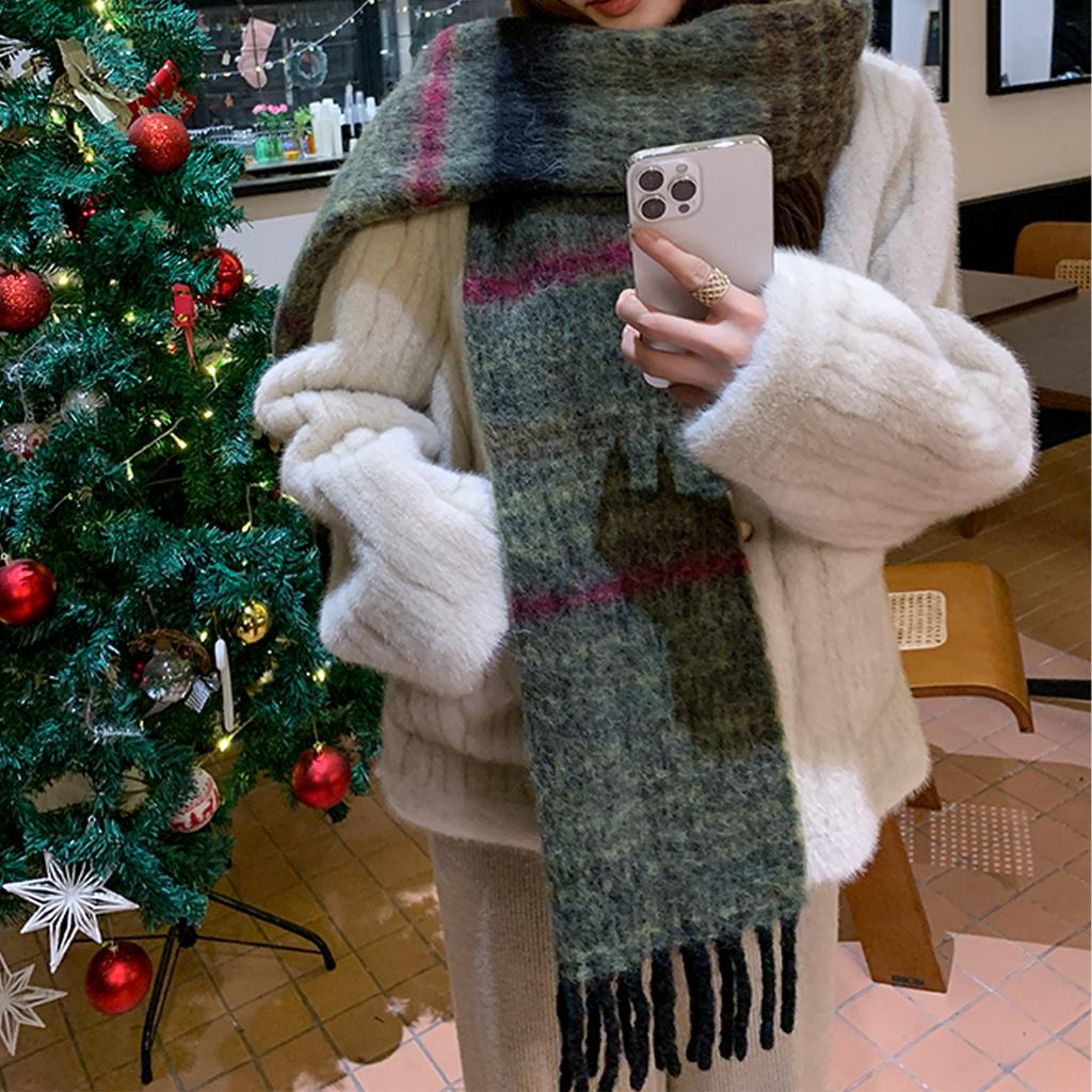 Designer 20 wool-blend Saturn striped scarf winter women's thickened imitation cashmere plaid scarf