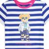 Polo Ralph Lauren Dress Kids Striped Cartoon Anime Pattern Round Neck Short Sleeve Short Kids Dress Blue White 313926019-001