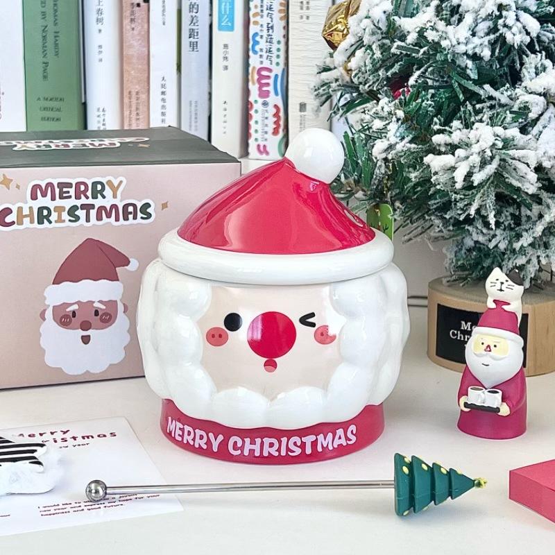 Christmas Gift for Girls Santa Claus Ceramic Mug Creative Cute Mug with Lid Souvenir Gift Box
