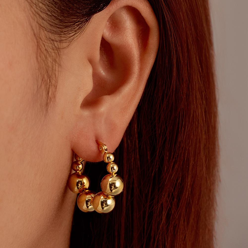 Direct Supply Geometric Stainless Steel Not Small Steel Ball Earrings Women's Simple Trend Round Gold-plated Earrings