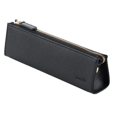 Corale Bleistift Echter Bleistiftreißverschluss (Corare) Etui, Leder, Damen, Dreieckig, Schlicht, Erwachsene, Stilvoll, Leder, Etui, (Schwarz)