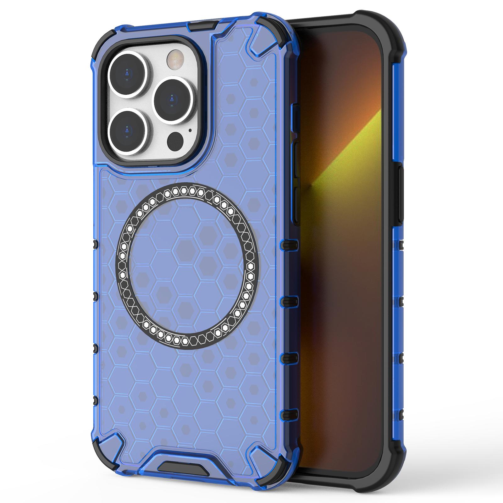 

For iPhone 14 Pro Magnetic Phone Case Honeycomb Design TPU+PC Back Cover Blue