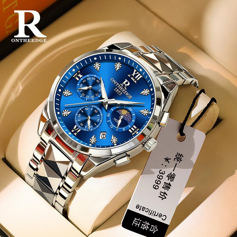 

ONTHEEDGE Watch Мужские многофункциональные золотые деловые мужские кварцевые часы с тремя глазами и шестью контактами