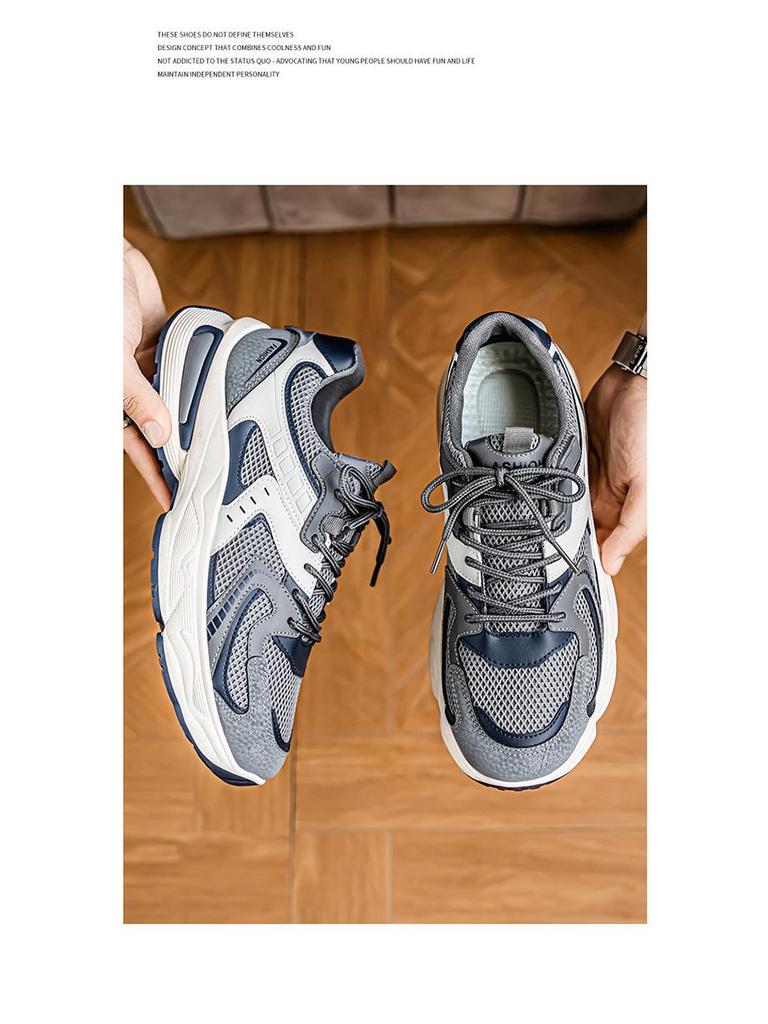 Summer 2025 Men's Breathable Mesh Sneakers: Trendy Versatile Thick-Soled Non-Slip Casual Dad Shoes