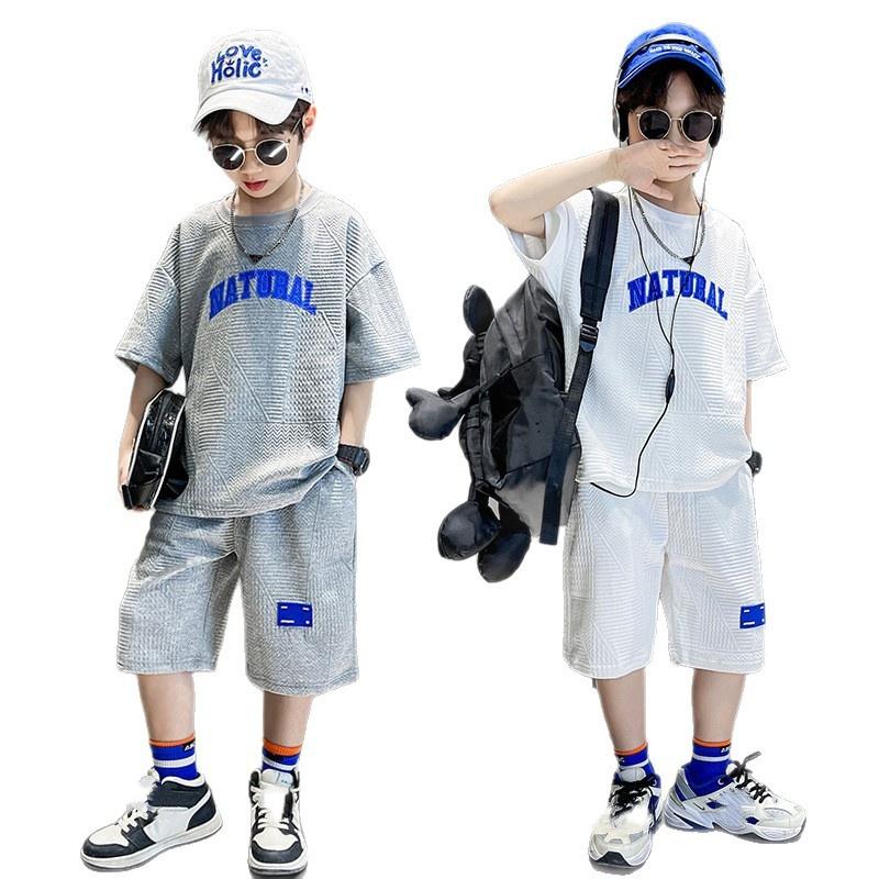 Boys Summer Casual Sets Thin Handsome T-shirt + Loose Shorts 2Pcs Kids Sportswear Loungewear Outfit Teenager Suit 5-14 Years