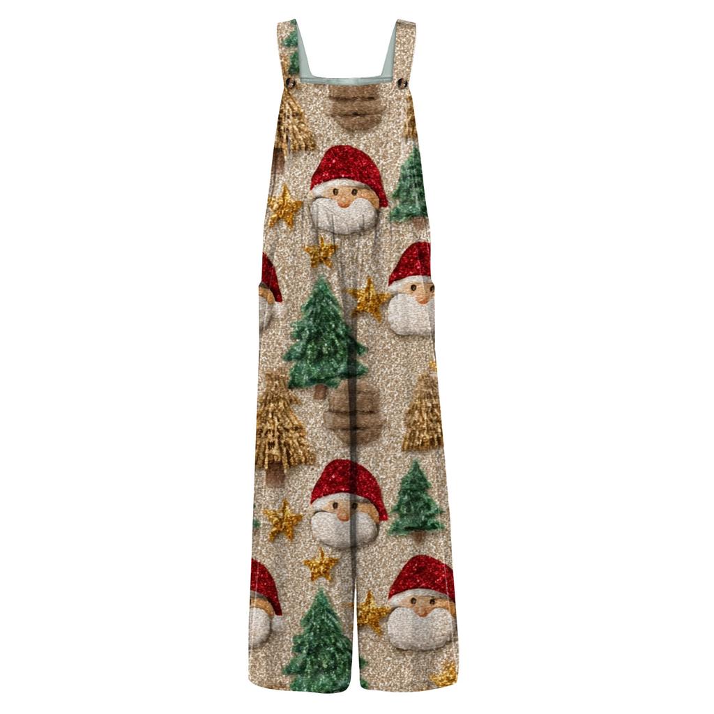 Women's Casual Jumpsuit Sleeveless Christmas Printed Cotton Jumpsuit