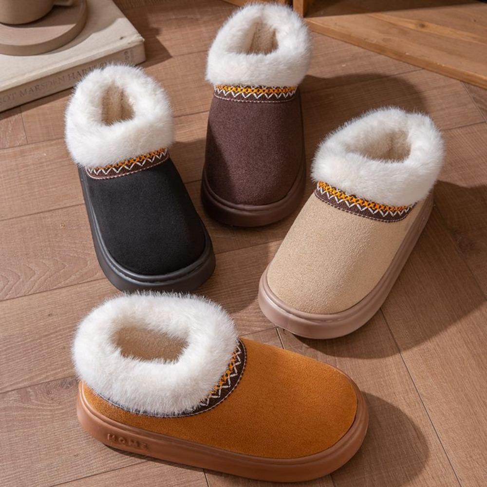 **Autumn Winter Cotton Slippers Women Indoor Home Plush Warm Couple Outdoor Wear Thick Sole Wear-Resistant Fuzzy Slippers Men**