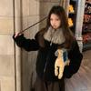 CookiedHO London Winter Night Highlights Big Fur Collar Soft Ring Lamb Fur Clipped Fluff Jacket