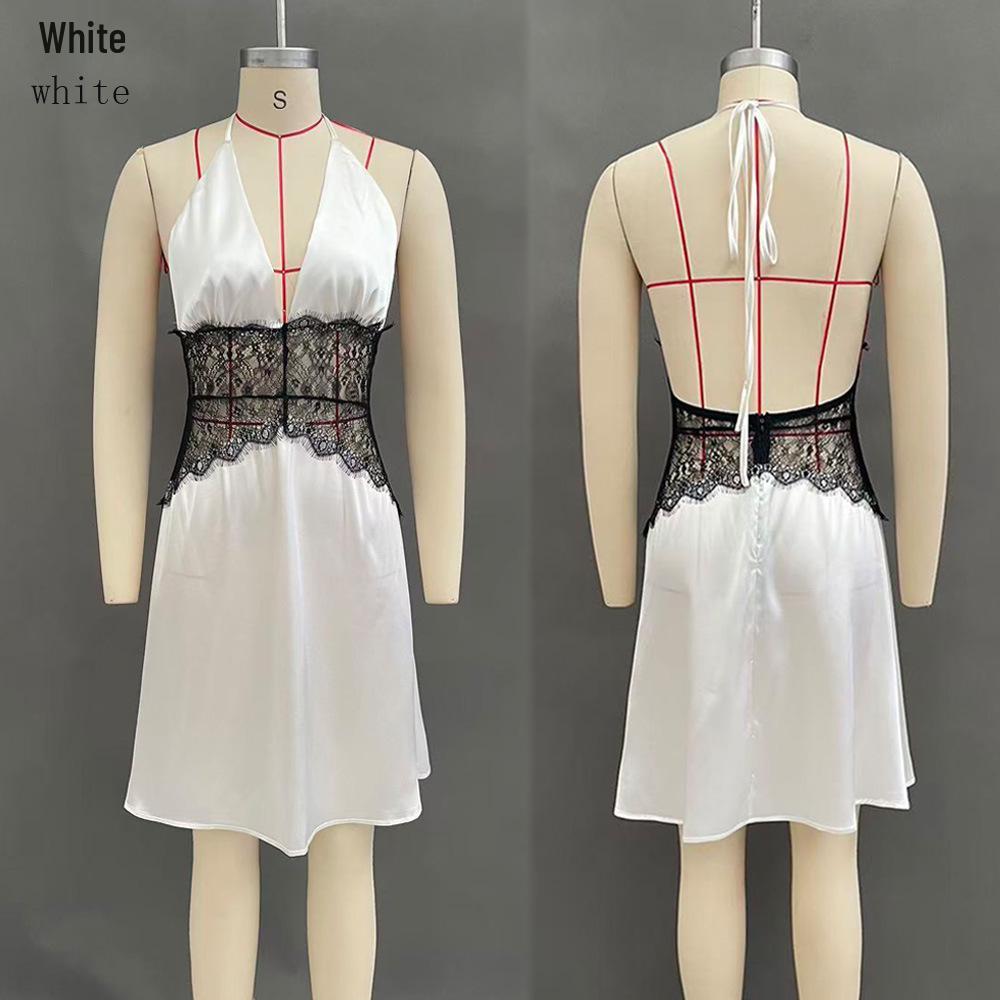 Elegant Lace Waist-Cinching Halter Mini Dress Extra Large