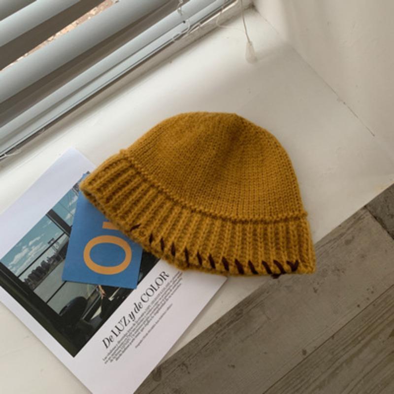 Korean Handmade Crochet Yarn Bucket Hat for Women In Autumn and Winter Retro Versatile Warm Fisherman Hat