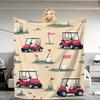Halloween Printed Blanket, 240GSM, with Fun Red Golf Cart And Club Pattern, Beige Single-Sided Printed Washable All-Season Summer Cooling Blanket