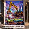 Construction Vehicles (1) Theme Custom Tapestry Personalized Custom Name Text Wall Hanging Tapestry Home Decor Background Cloth