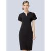 European and American Commuters' Professional V-neck Spring and Autumn Black Dress Short Sleeve
