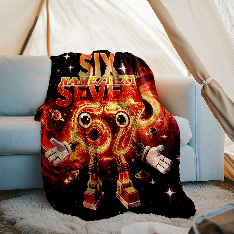 1PC Custom Name "Six-Seven Cosmic Robots" Outdooor Flannel Blankets Throw Blanket All-Season Throw Gift Bedspread for Couch, Bed, Camping Holiday Birt