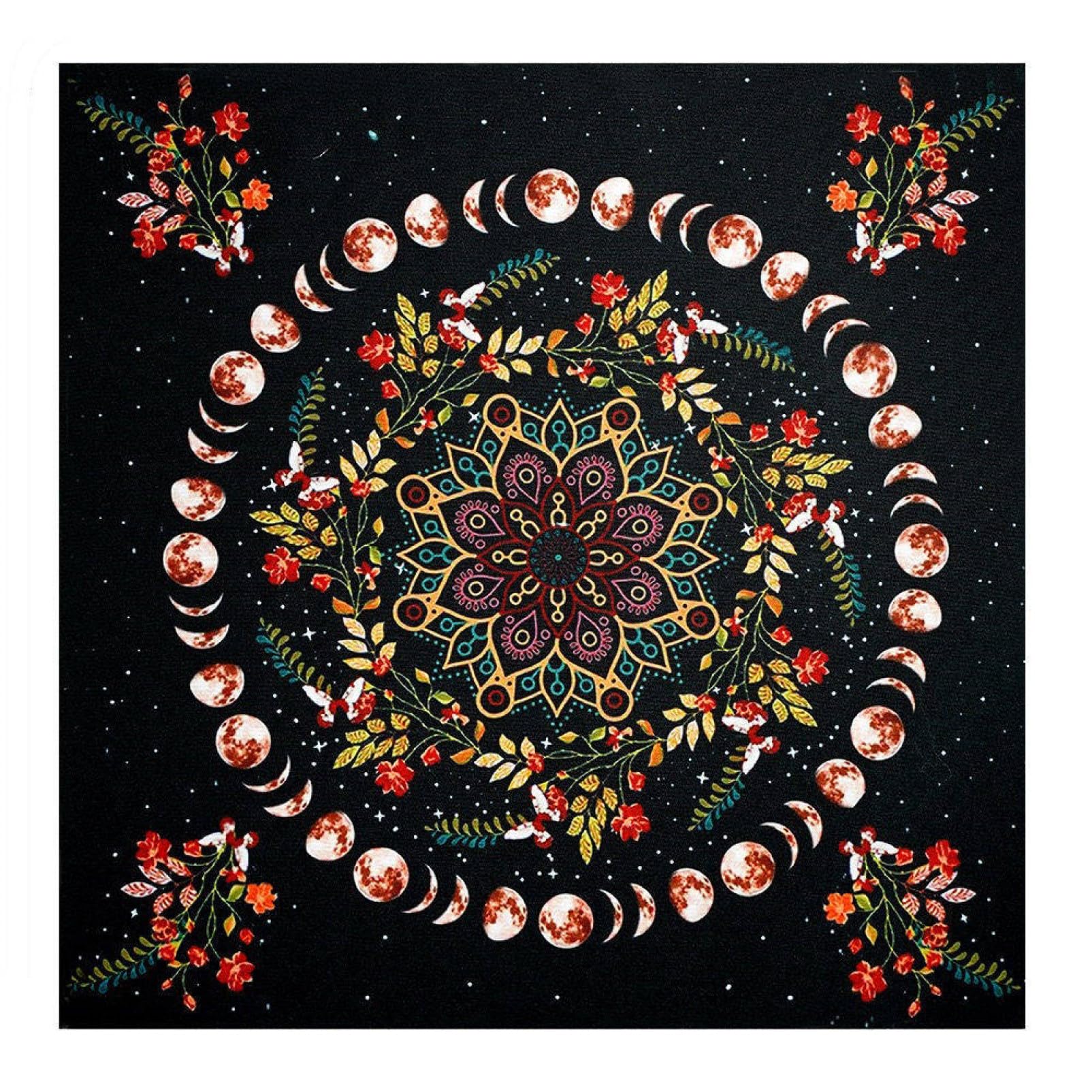 

COZENTA Таро Таро Цветочный Мат, Гобелен, Ткань, Большой, Толстый, 60x60см, Мандала, Луна, чёрный