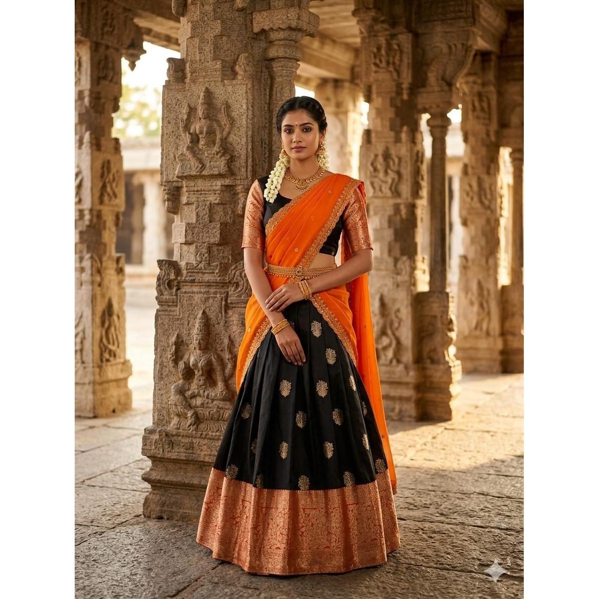 Beautiful Kanjivaram Silk Lehenga Choli Indian Wedding Wear Lehenga Dupatta Set
