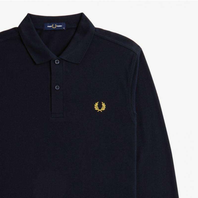 Fred Perry Long Sleeve Plain Fred Perry Shirt Navy Honeycomb Afpm2436006 W75