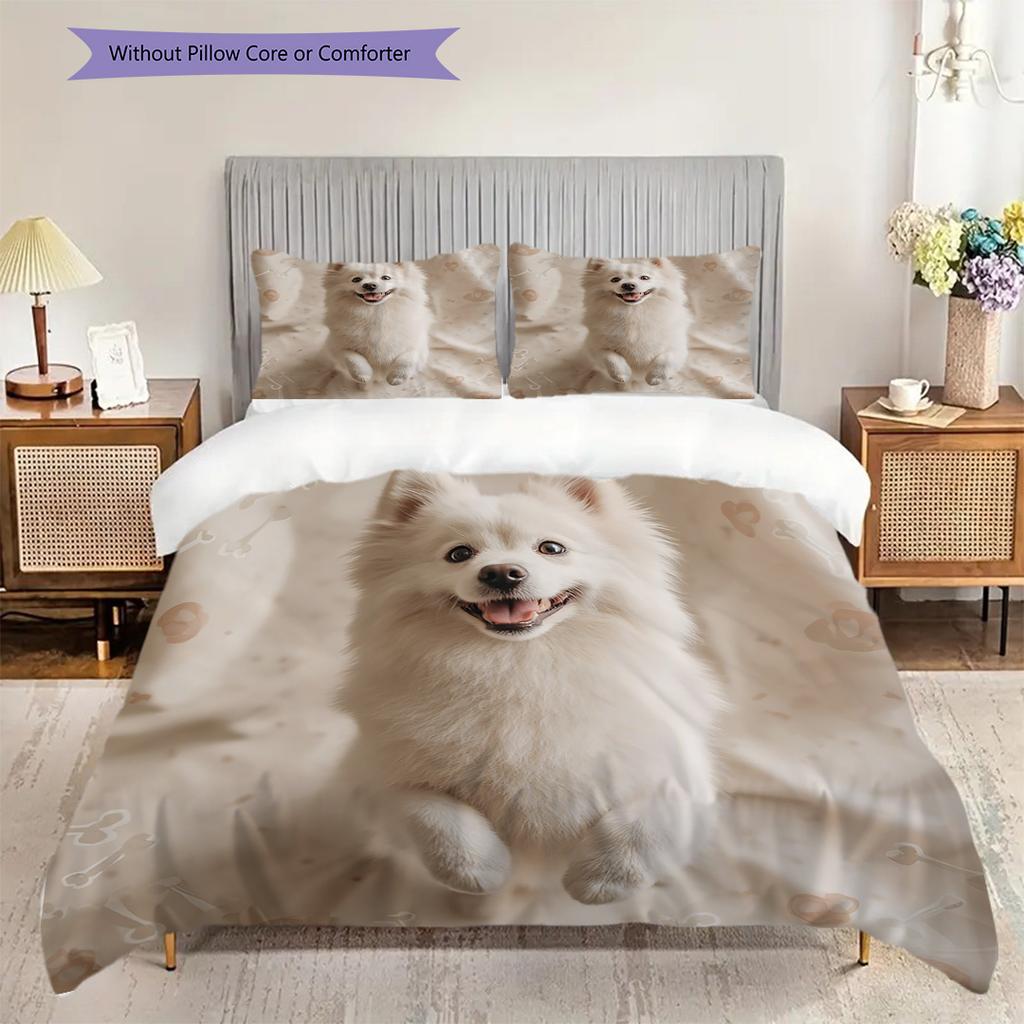 Samoed Pattern Bedding Quilt Set Quilt Cover Pillowcase Home Decoration Birthday Gift (1 * Duvet Cover + 2 * Pillowcase, Without Core)