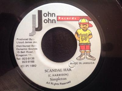 7inch Record SIMPLETON - Scandal Har NONE John John Recor 1992 Jamaica Reggae, Ska & Dub Used