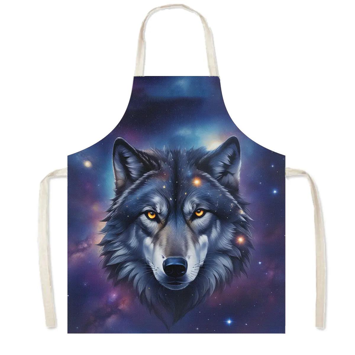 

Howling Wolf Under The Moonlight Print Kitchen Aprons Women Men Baking Home Cleaning Clothes Pinafore Chef Waiter Cooking Apron 38X47cm