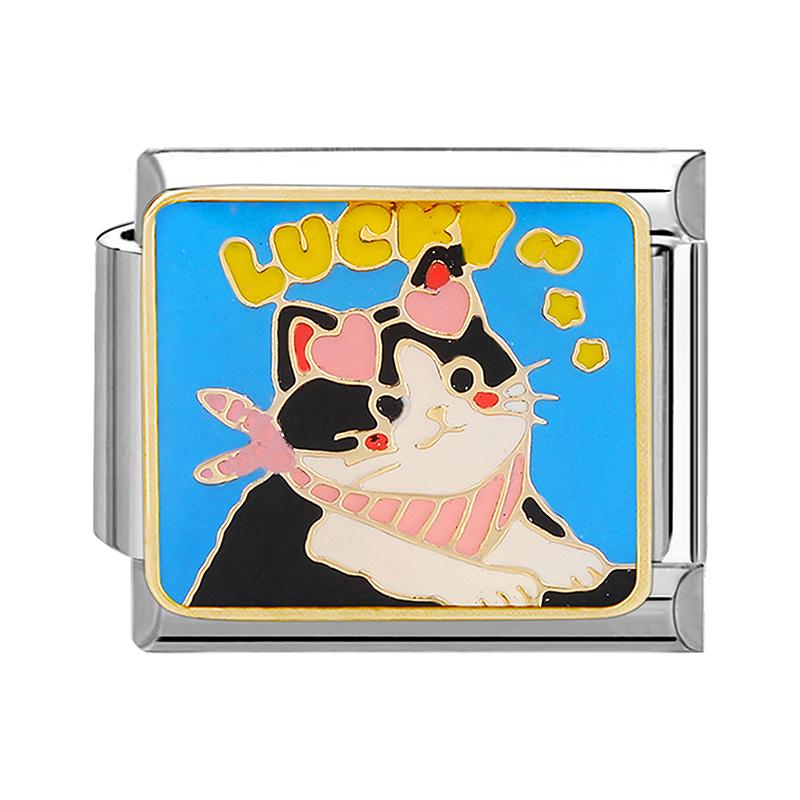 Blue Night Starry Sky Moon Star Cats Dog Heart Butterfly Italian Charm Links Fit 9mm Stainless Steel Bracelet Women DIY Making