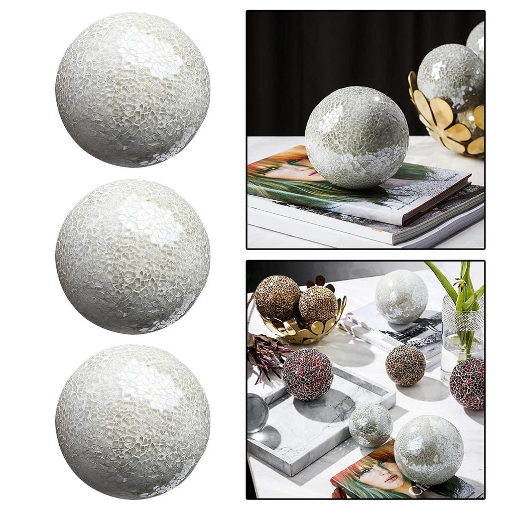3 Pieces 10cm Glass Mosaic Ball Decorative Sphere Housewares Decor Orbs Dining Table Centerpiece Ornament